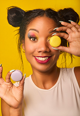 Headshot for marketing materials for Confetti Me Macaron Bakery, shot by Jason Usher for marketing purposes.